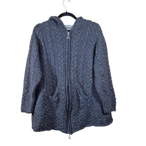 Aran Crafts Womens Sweater Size L Cable Knit 100% Merino Wool Full Zip Coatigan